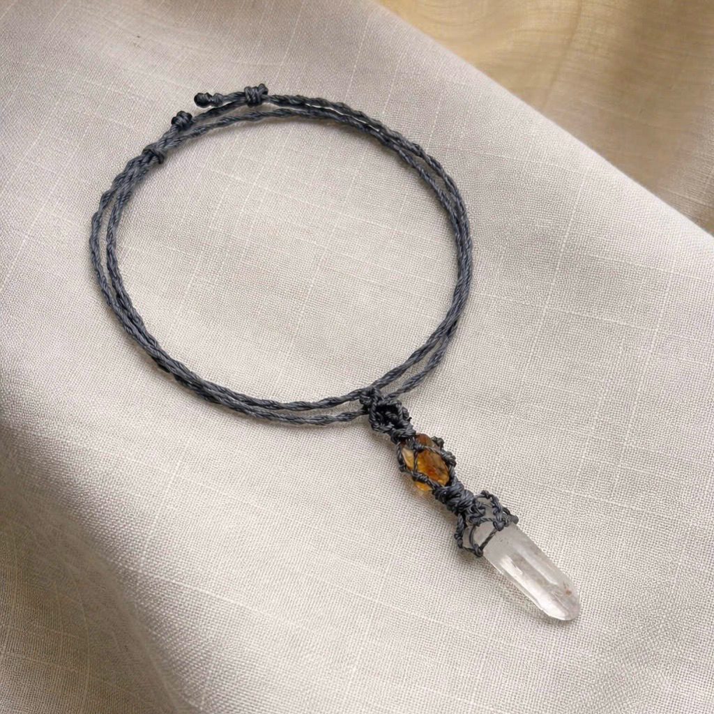 vòng cổ đá thô macrame style boho, hippie handmade