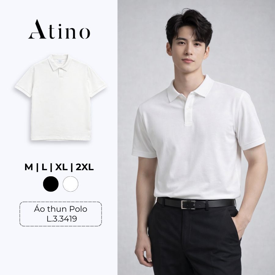 Áo Polo Nam ATINO Dáng Vừa Vặn, Co Giãn Thoải Mái, Chất Liệu Cotton Mềm Mại L.3.3419