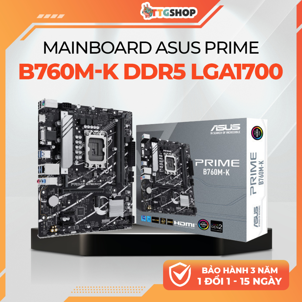 Mainboard ASUS PRIME B760M-K DDR5 LGA1700 mATX 2 Khe RAM 96GB 2 M.2 PCIe 4.0