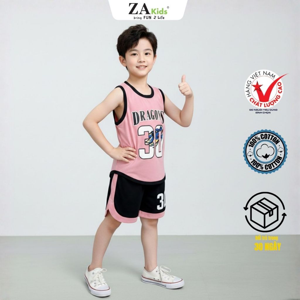 (Size 12kg-64kg) Bộ Quần Áo Thun Cotton 4 chiều Cao Cấp Sát Nách Thể Thao Bé Trai ZAkids ZAB2317