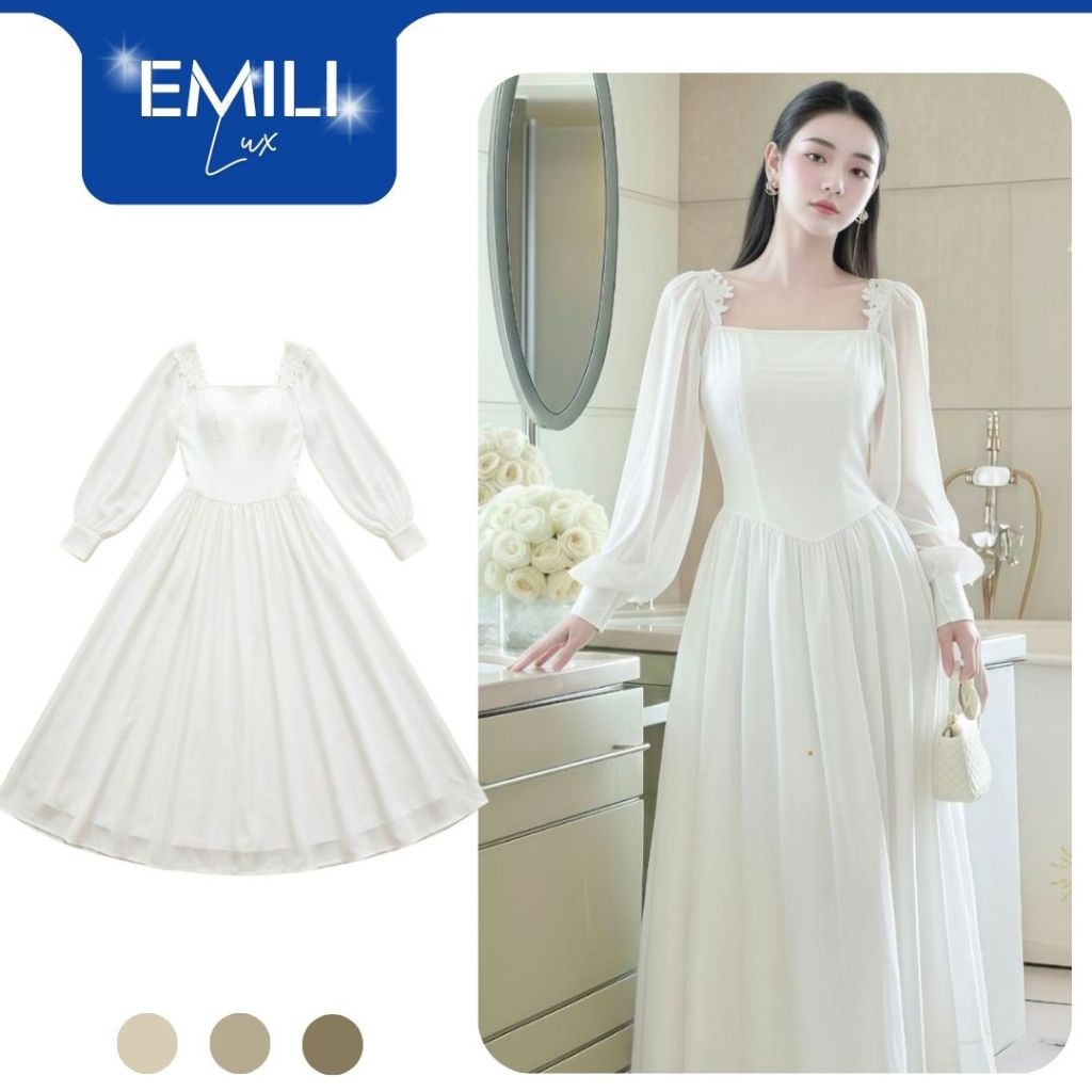 Đầm voan dáng dài xoè công chúa Emili Lux đầm mãi dáng dài sang chảnh thướt tha tiểu thư V555