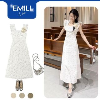 Đầm body họa tiết cổ vuông tai bèo Emili đầm body chấm bi phong cách kiểu nữ [V327]