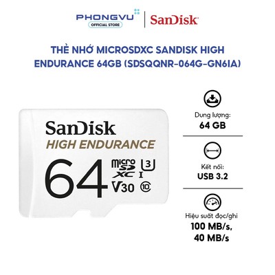 Thẻ nhớ SanDisk High Endurance microSDX 64Gb SDSQQNR-064G-GN6IA (Có adaptor) - Bảo hành 24 tháng