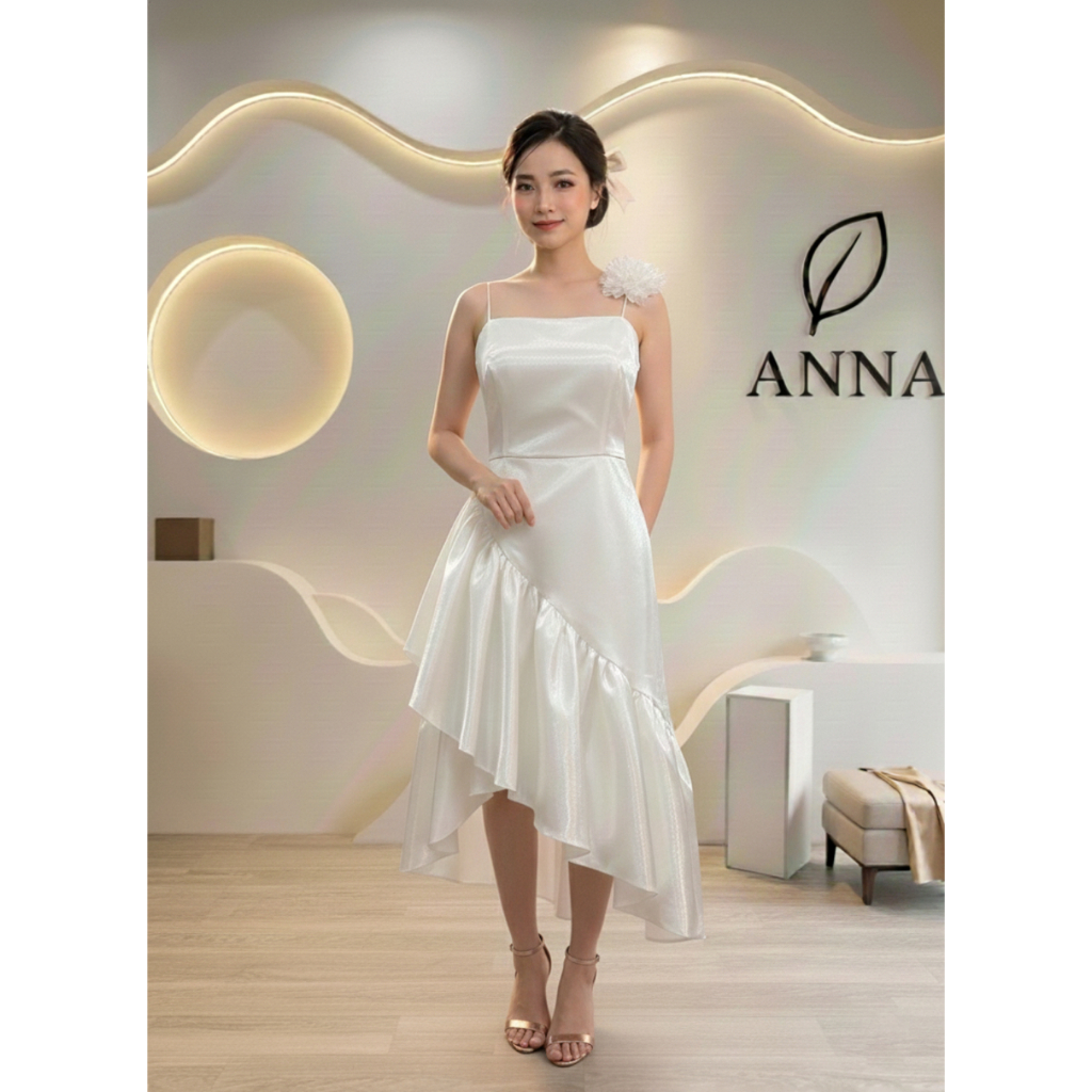 Váy Đầm Trắng Dự Tiệc Nữ Cao Cấp Anna Ecopark | Đầm Nữ Sang Trọng Dáng Lệch Tà Thanh Lịch | Váy Dự T