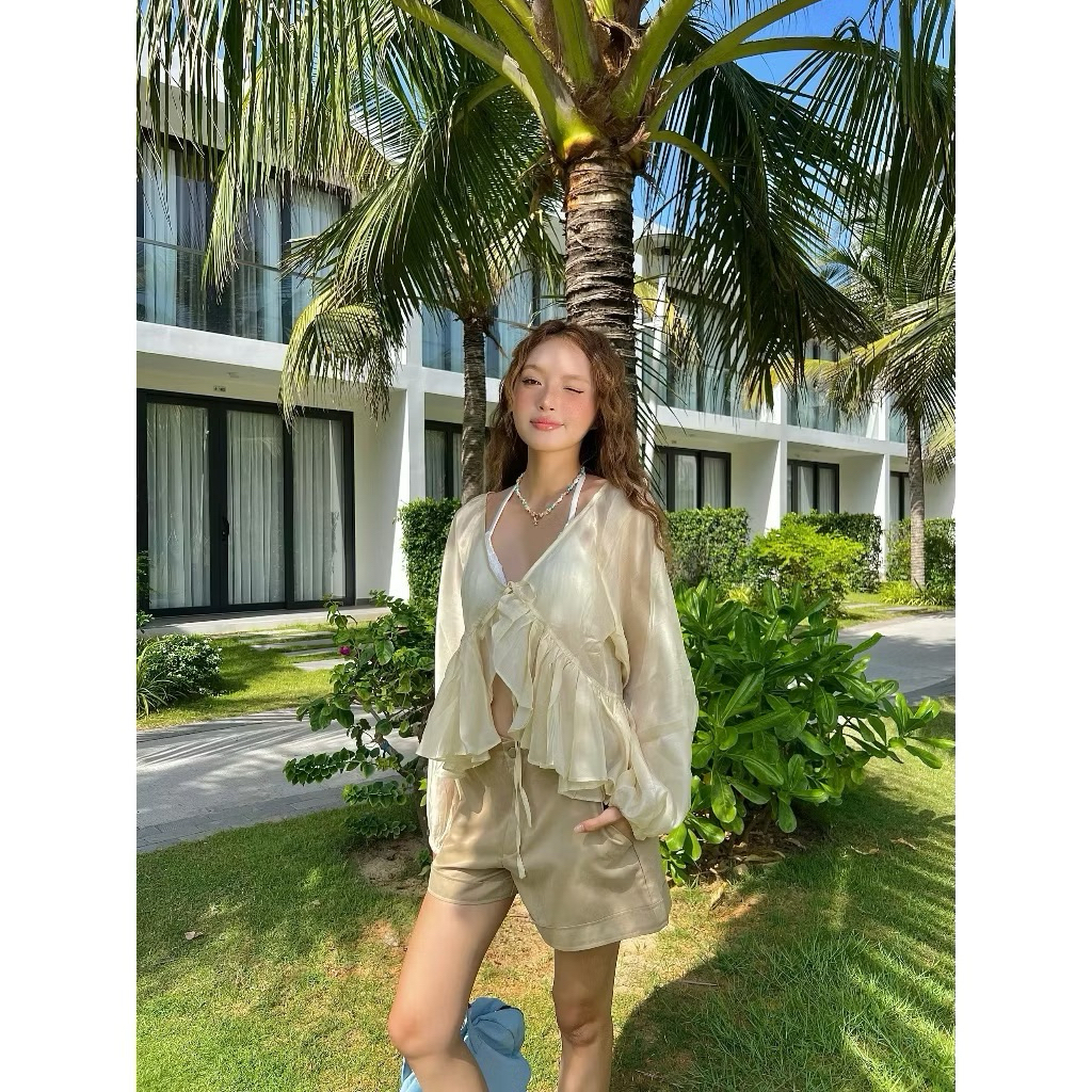 Áo khoác Cardigan AH13 Mermaid Top Chất Tơ Mềm Ngắn Cột Dây Tay Dài