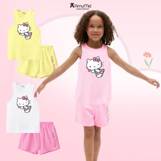 Đồ bộ 3 lỗ bé gái Kitty Amymei, đồ bộ short cotton mặc nhà, thoáng mát, cho bé 14-45kg B3LBG_KTDRESS