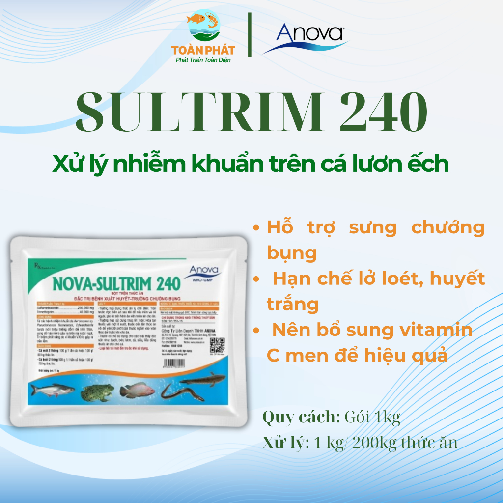 Anova Sultrim 240 - Hổ trợ chuyên biệt trên cá lươn ếch, gói 1kg