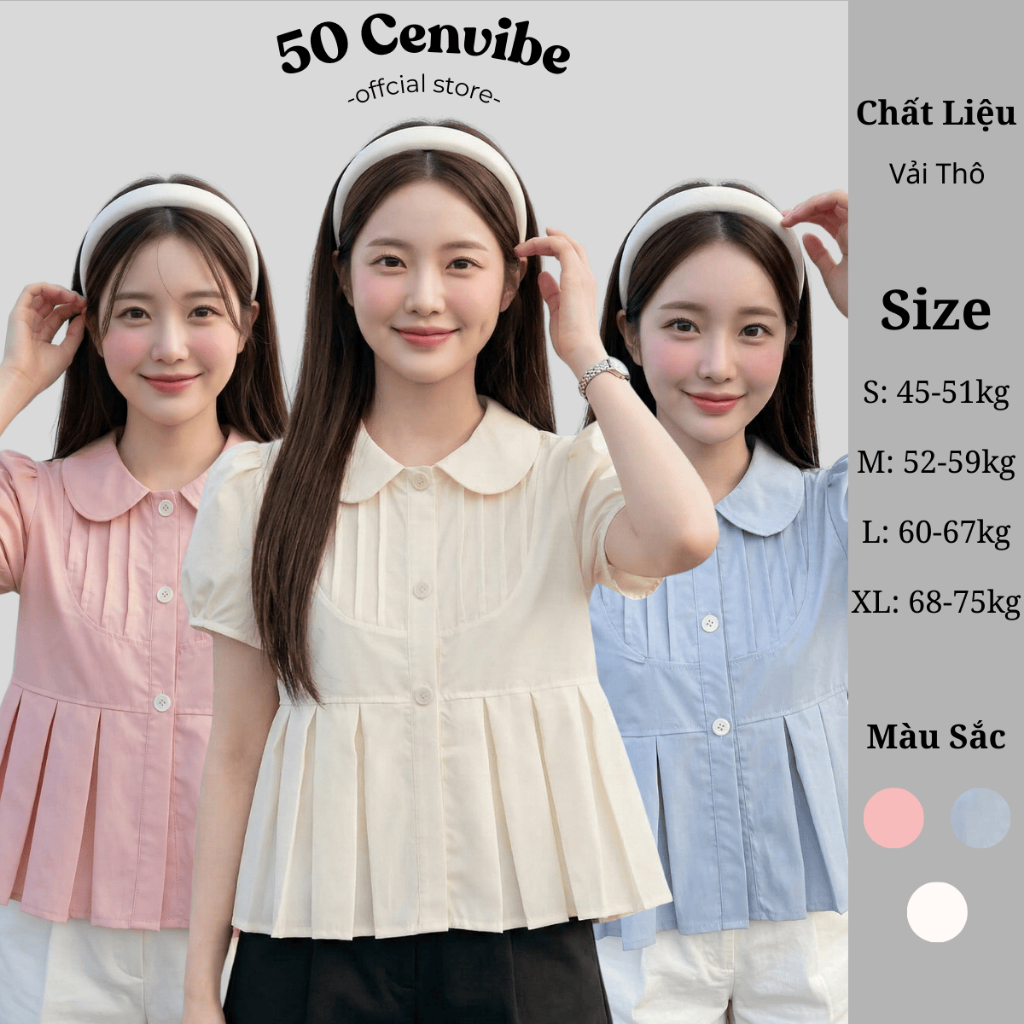 Áo Babydoll Nữ Cổ Sen Tay Bồng Xếp Ly Form Rộng Có Bigsize 45-75kg Phong Cách Hàn Quốc (50 Cenvibe.C