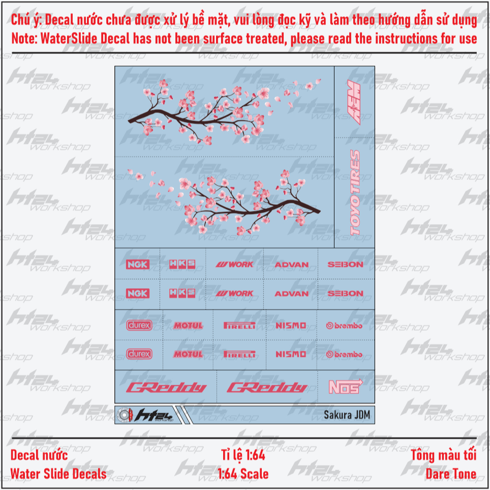 HT24workshop - Decal trượt nước Sakura Livery JDM, Hoa anh đào cho xe mô hình 1:64 (DARK TONE)