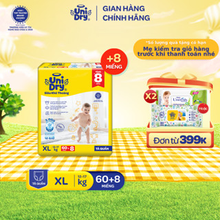 [HỎA TỐC] Tã quần UniDry Siêu khô thoáng gói Super Jumbo mới size M76/L68/XL60/XXL54+ 8 miếng