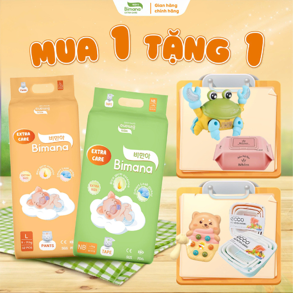 1E - [MUA 1 TẶNG 1] - Tã Bỉm Dán/ Quần BIMANA EXTRA CARE mỏng thoáng, thấm tốt đủ size