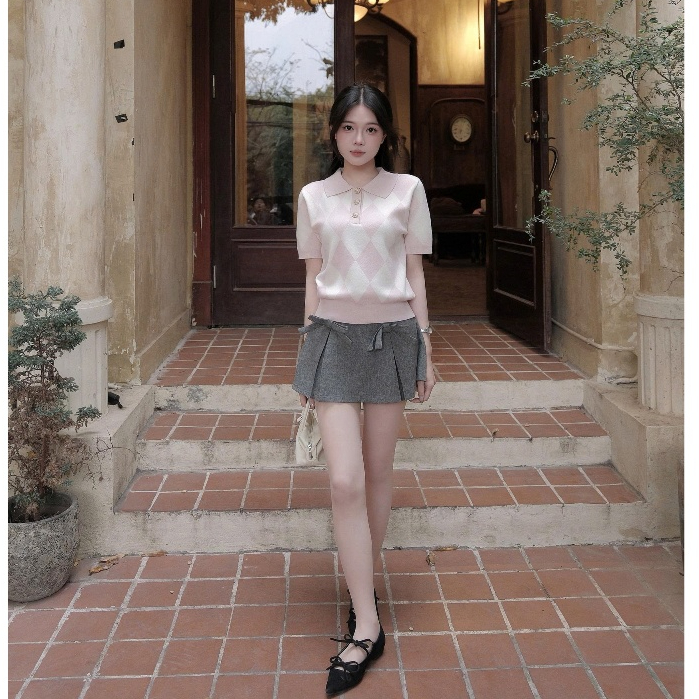 HTIQUE - DEAL mở bán Áo len dệt kim polo hồng pastel, Áo len dệt kim nữ họa tiết quả trám basic nhẹ nhàng AP01 | BigBuy360 - bigbuy360.vn
