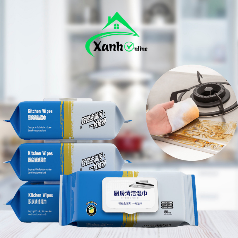 Khăn Uớt Lau Bàn Bếp Khử Mùi Không Hại Da Tay GD81 - Túi 80 Khăn Lau Nhà Bếp Siêu Dai Diệt Khuẩn