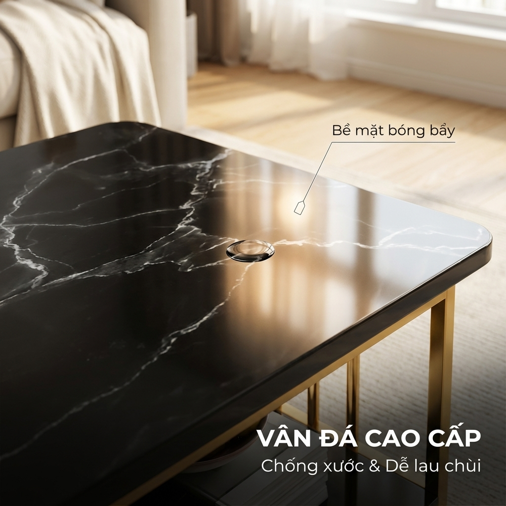 HUHU Bàn trà bàn sofa phòng khách 2 tầng mặt vân đá đen khung vàng sang trọng phong cách hiện đại | BigBuy360 - bigbuy360.vn
