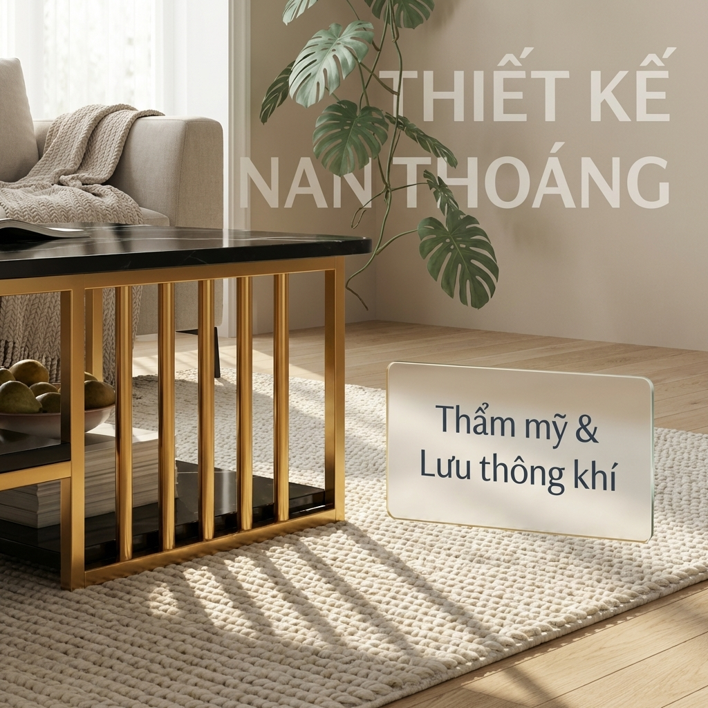 HUHU Bàn trà bàn sofa phòng khách 2 tầng mặt vân đá đen khung vàng sang trọng phong cách hiện đại | BigBuy360 - bigbuy360.vn