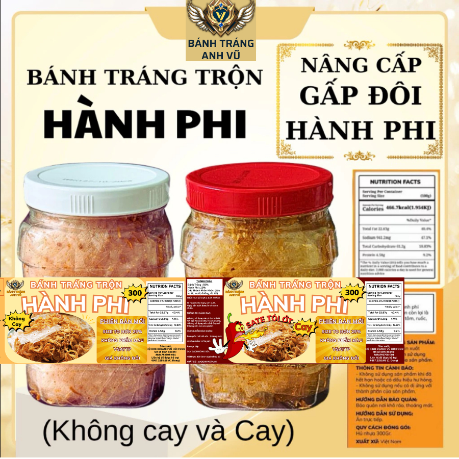 Bánh Tráng Trộn HÀNH PHI Hủ 300Gr - Bánh Tráng Anh Vũ