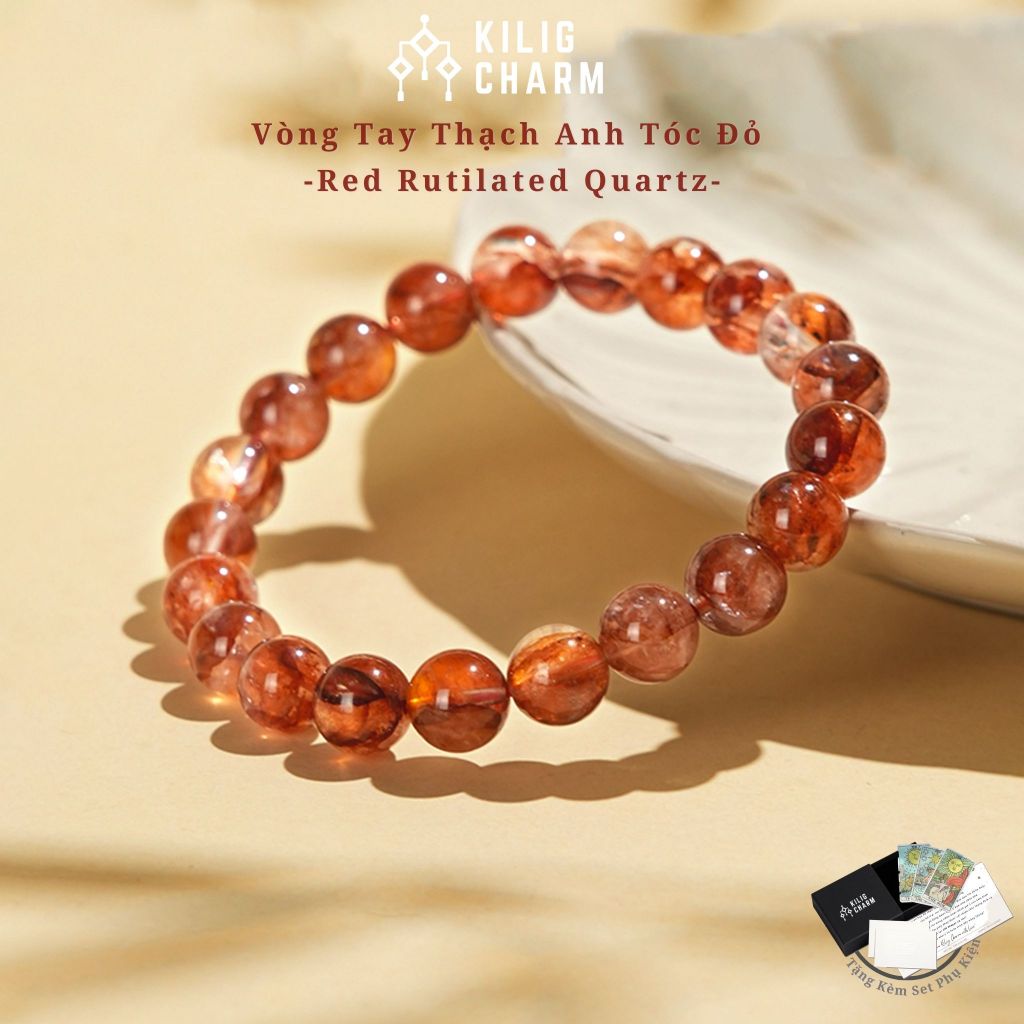 Vòng tay năng lượng đá thạch anh tóc đỏ phong thủy nữ tự nhiên cân bằng năng lượng KILIG CHARM KC10