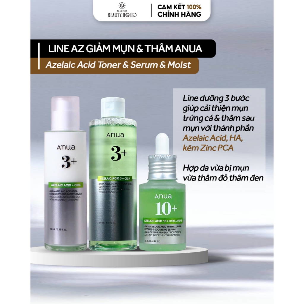 Toner & Serum & Kem giảm mụn giảm thâm ANUA AZELAIC ACID 10 HYALURON REDNESS SOOTHING SERUM - CICA T