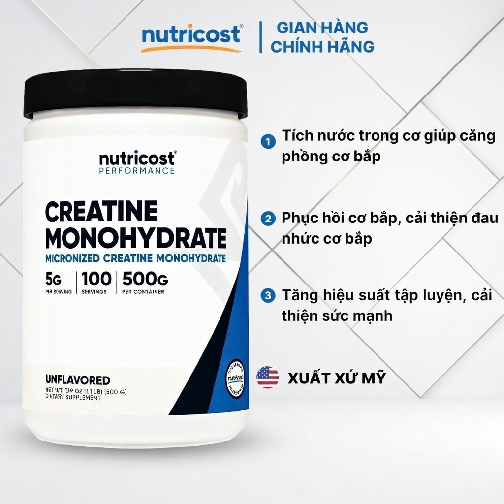 Thực Phẩm Bổ Sung Nutricost Creatine Monohydrate 500g