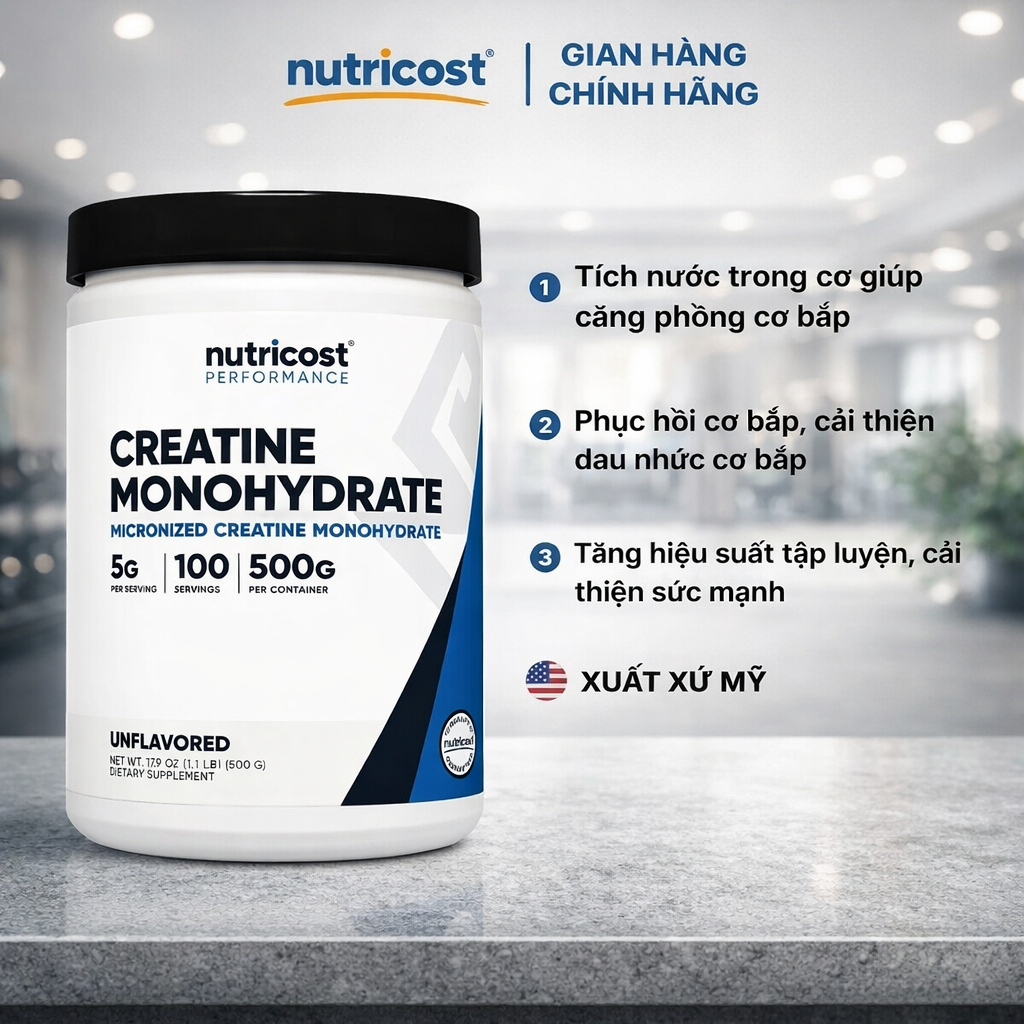 Thực Phẩm Bổ Sung Nutricost Creatine Monohydrate 500g