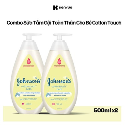 [Hannah] Combo 2 Chai Sữa Tắm Gội Toàn Thân Mềm Mịn Johnson's Baby Bath Cotton Touch 500mlx2
