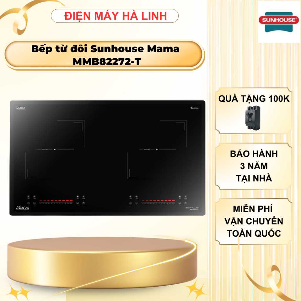 Bếp điện từ đôi Sunhouse MMB82272-T, Công suất 4400W, Có inverter, Sôi liu riu, Nhập khẩu Thái Lan, 