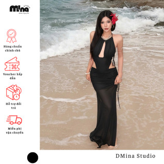 Đầm Maxi Lưới Cổ Yếm Khoét Hông Xẻ Ngực Sexy quyến rũ