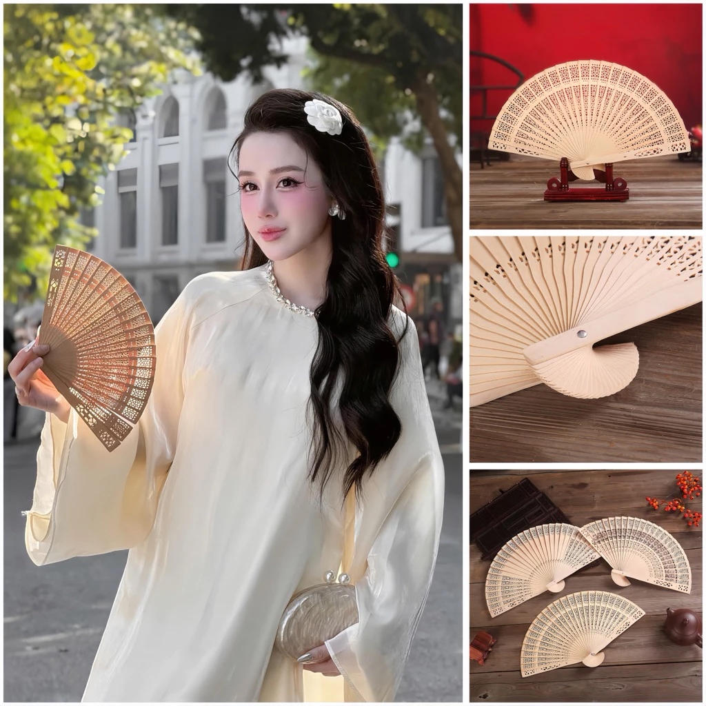 BBCOSPLAY - Quạt Gỗ xếp khắc Hoa Hướng Dương 20Cm - 17947