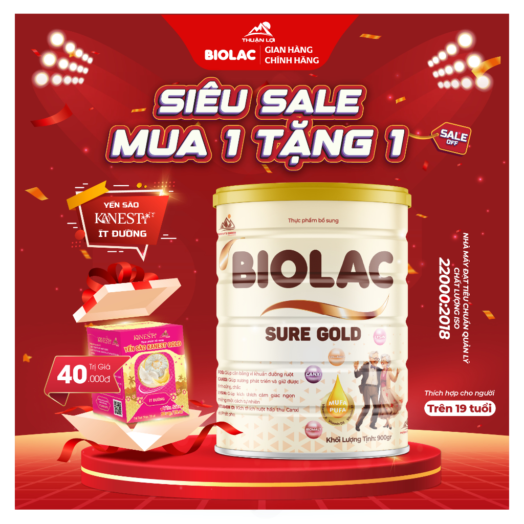 BIOLAC SURE GOLD 900g | Sữa bột dinh dưỡng cho người trên 19 tuổi