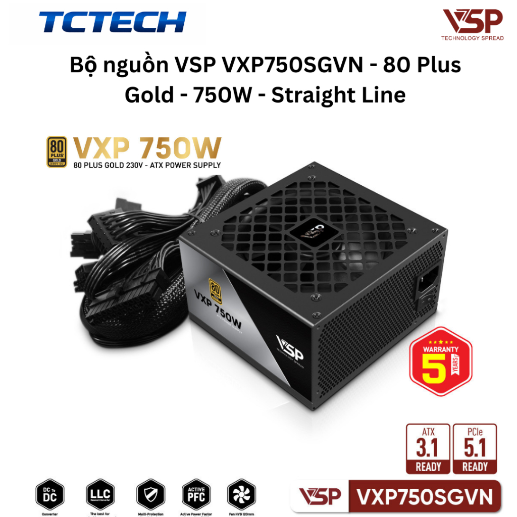 Bộ nguồn VSP VXP750SGVN - 80 Plus Gold - 750W - Straight Line Chính Hãng