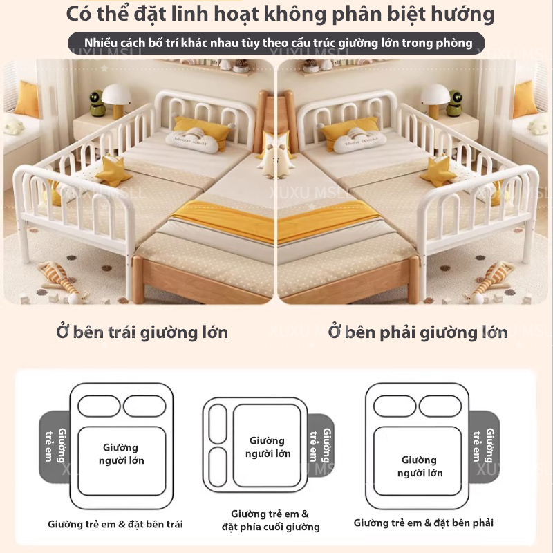 Giường Sắt em có thể ghép nối Khung thép chắc chắn bền bỉ bảo vệ an toàn với 3 mặt thanh chắn | BigBuy360 - bigbuy360.vn