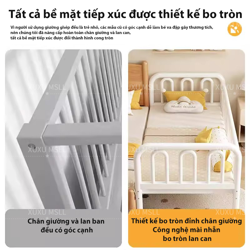 Giường Sắt em có thể ghép nối Khung thép chắc chắn bền bỉ bảo vệ an toàn với 3 mặt thanh chắn | BigBuy360 - bigbuy360.vn