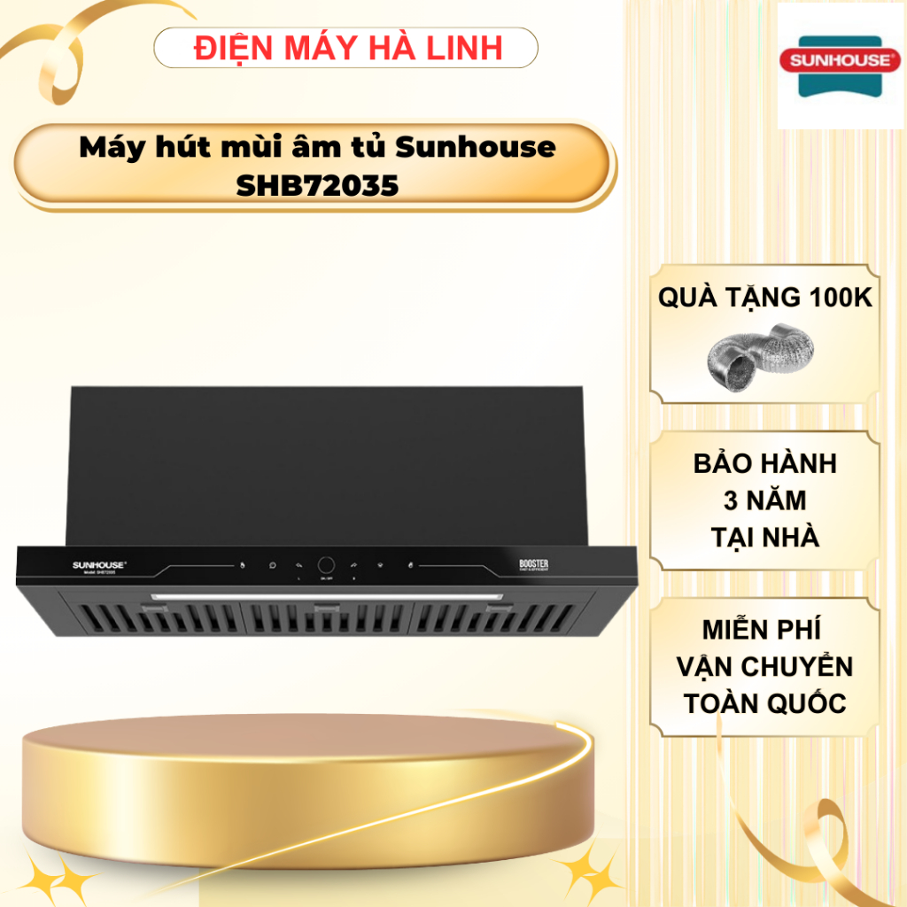 Máy hút mùi âm tủ Sunhouse SHB72035, Công suất 220W, Công suất hút 1600m3/h, BH 36 tháng tại nhà
