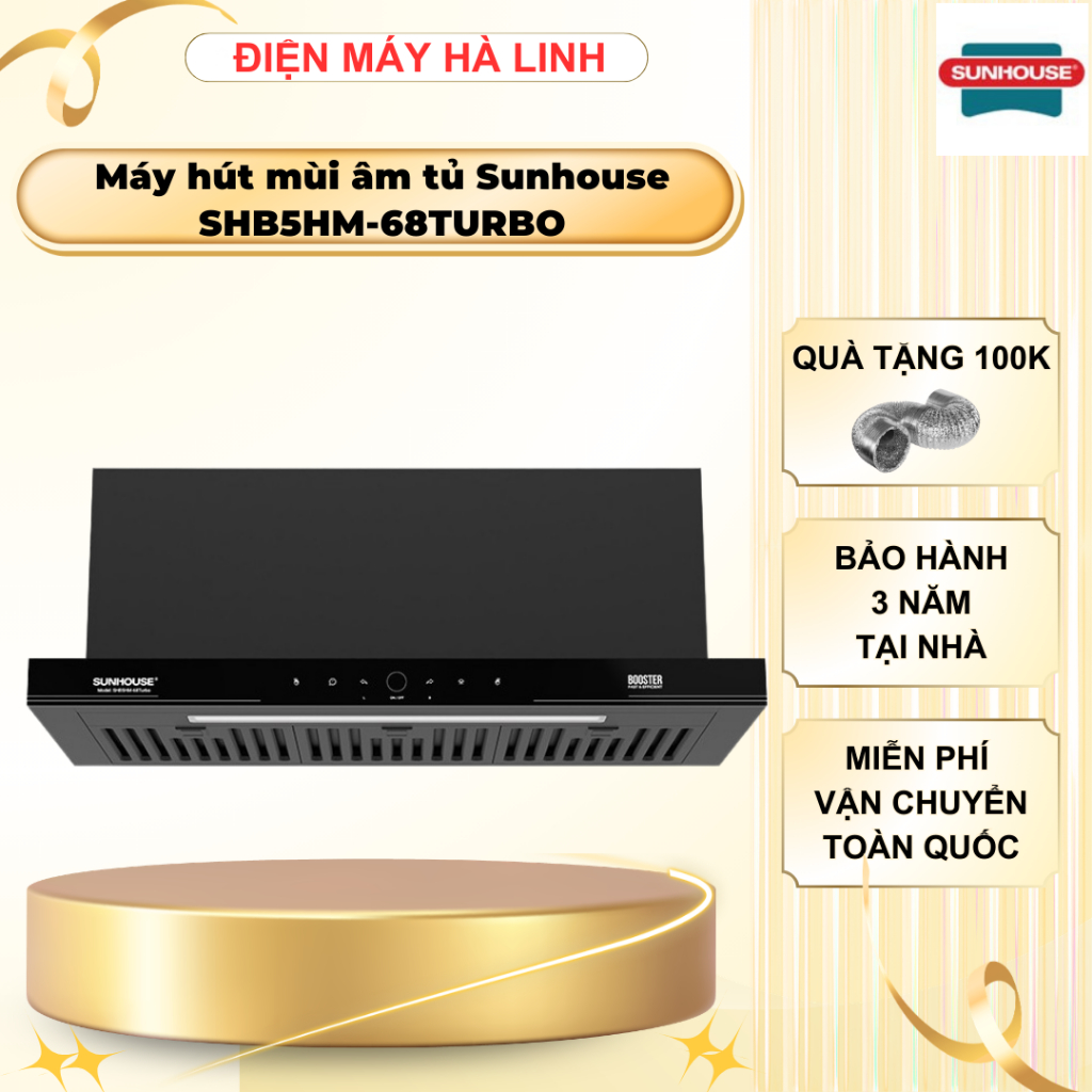 Máy hút mùi âm tủ Sunhouse SHB5HM-68TURBO, Bảo hành 36 tháng tại nhà