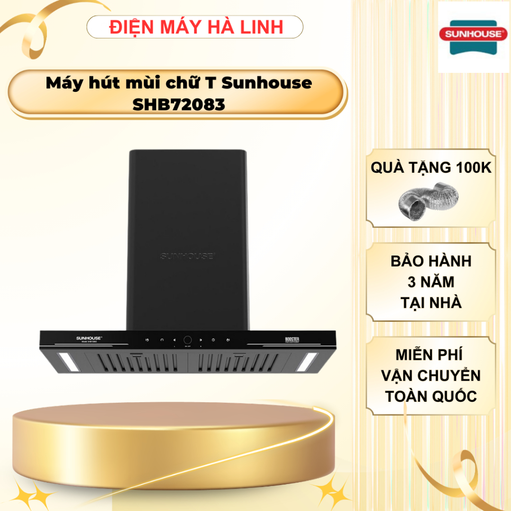 Máy hút mùi chữ T Sunhouse SHB72083, Công suất 220W, Công suất hút 1400m3/h,Công nghệ Ultra-Quiet độ ồn thấp, BH 3 năm
