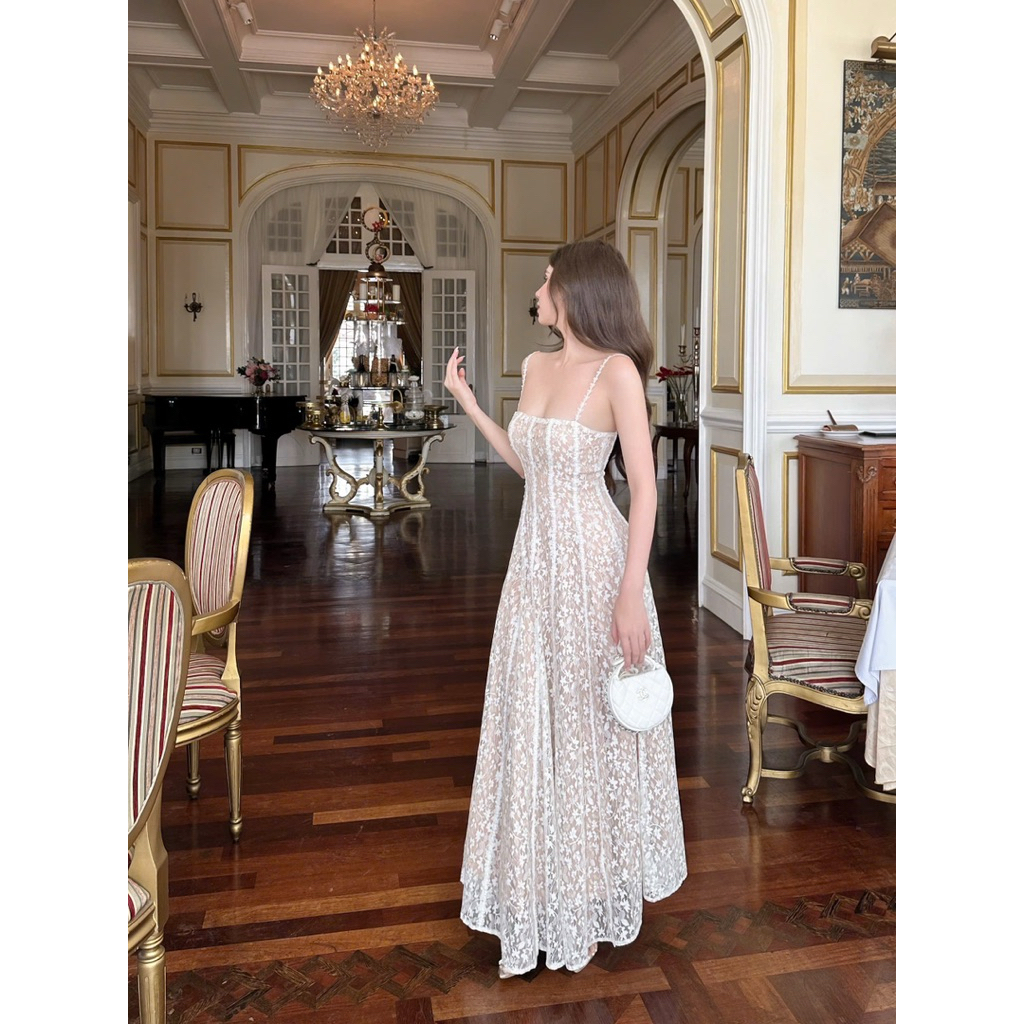 [MMUSE STORE] VIDEO - [SML] Đầm maxi hai dây ren hoa đan lưng best seller Mmuse Store