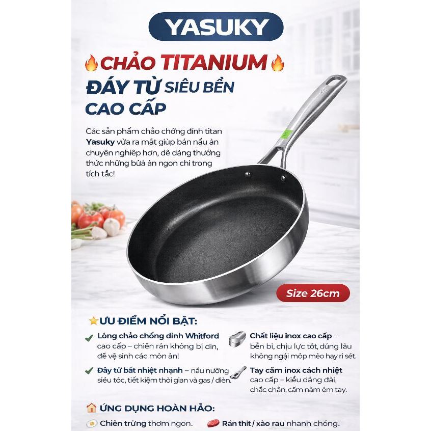 🔥 CHẢO TITANIUM YASUKY CAO CẤP – SIZE 26CM 🔥