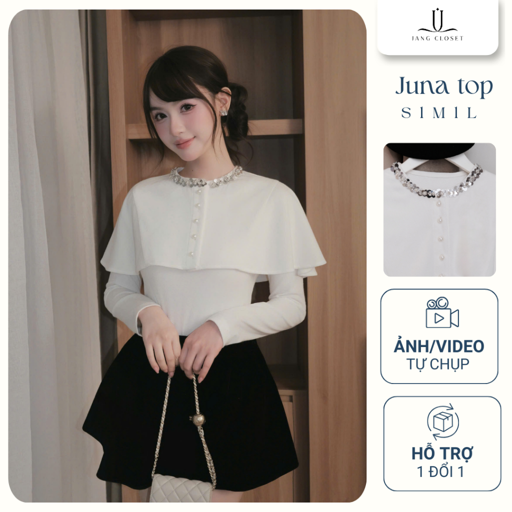 [JANGCLOSET] Áo thun phối choàng vai co dãn màu trắng JUNA TOP  phù hợp đi làm đi chơi Jang Closet
