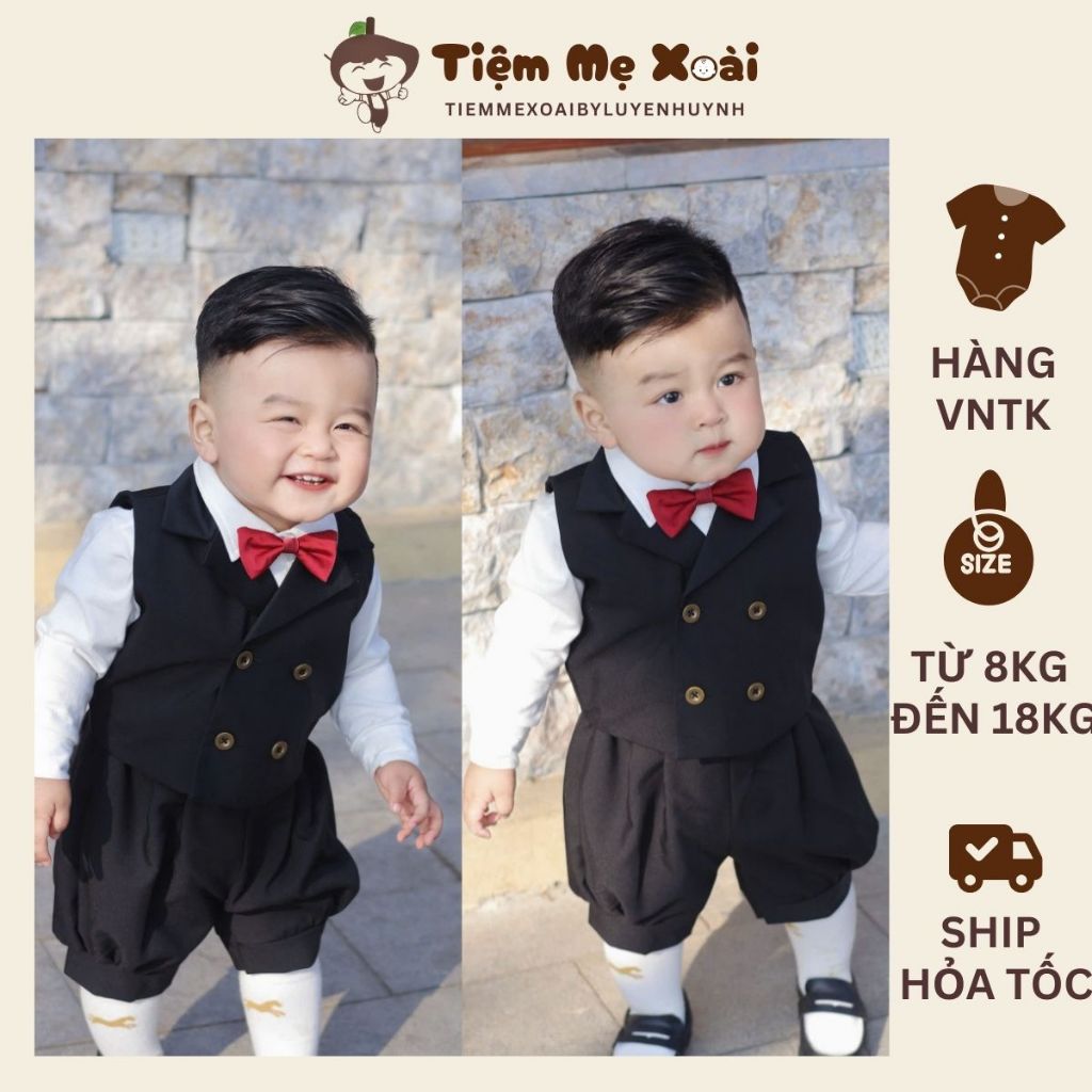 Set đen công tử 4 nút cover ettoi quần ngố cực đẹp cho bé trai