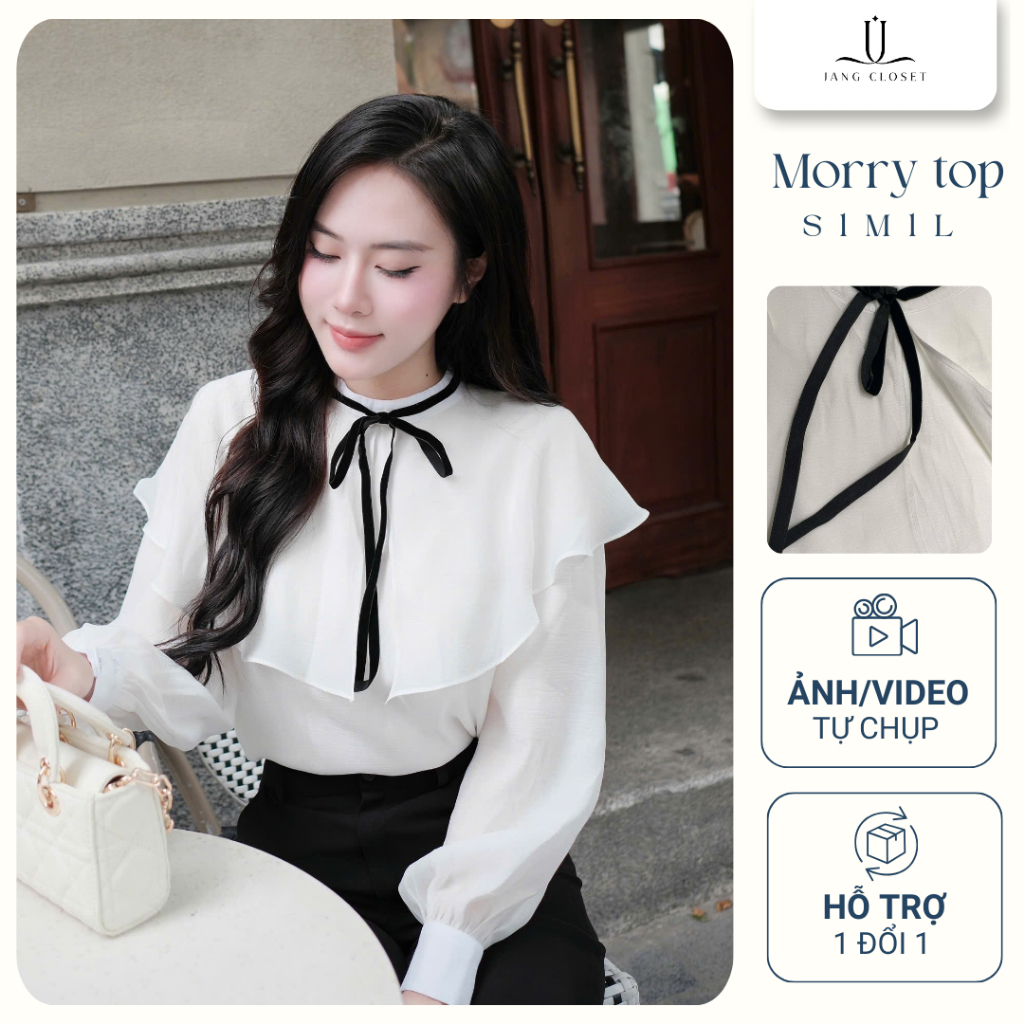 [JANG CLOSET] Áo sơ mi nữ tơ mềm phối nơ phong cách thanh lịch công sở mặc đi làm đi chơi MORRY - Ja