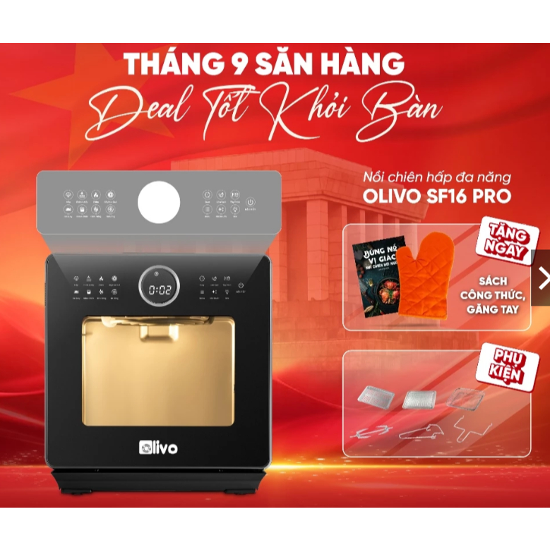 ( chính hãng ) Nồi Chiên Hấp Olivo SF16 Pro 16L – Nồi Chiên Hơi Nước Bản 2026 Có Chú Thích
