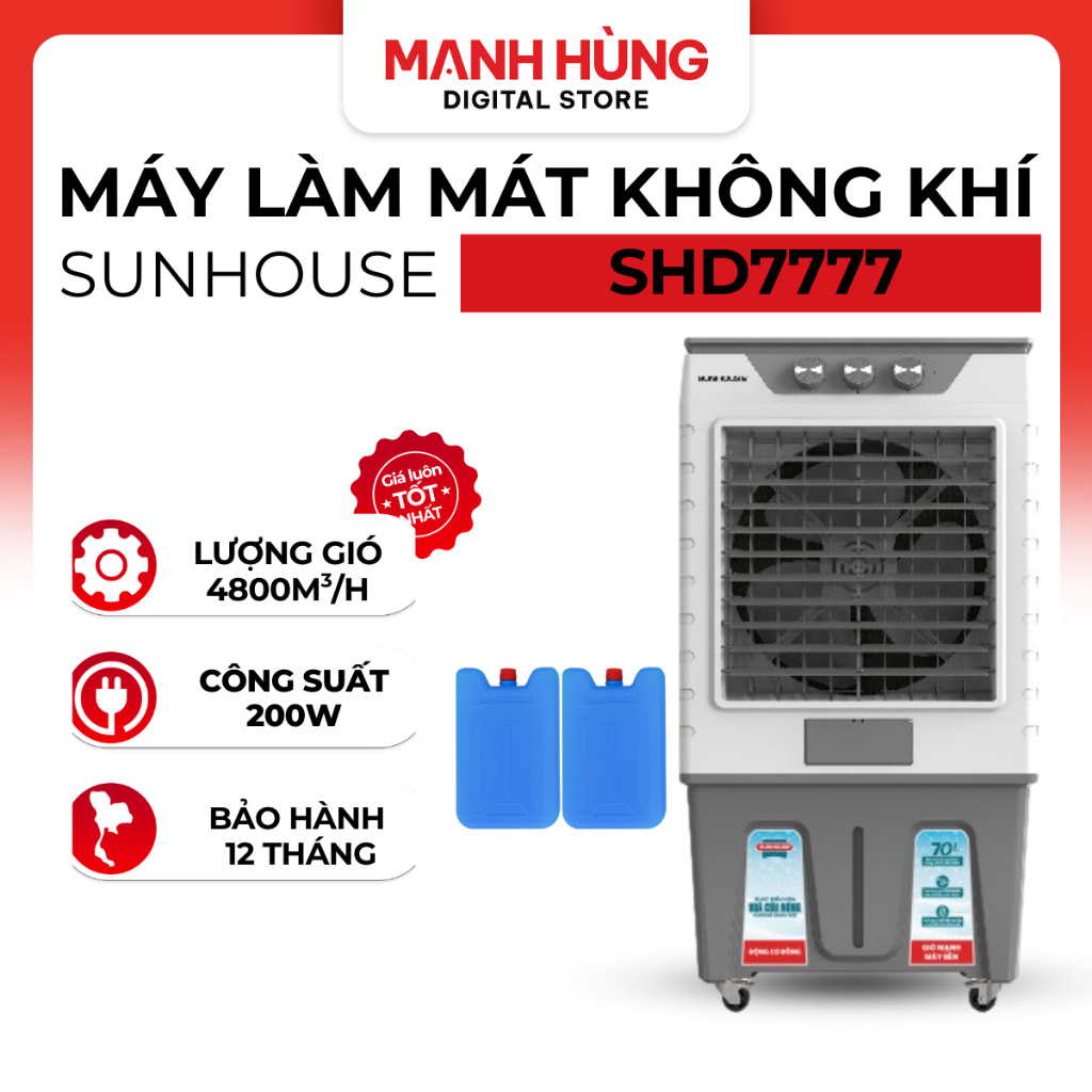 Máy Làm Mát Không Khí Sunhouse SHD7777- Quạt Điều Hòa Hơi Nước Bình Chứa 70L, Bảo Hành Tại Nhà 1 Năm