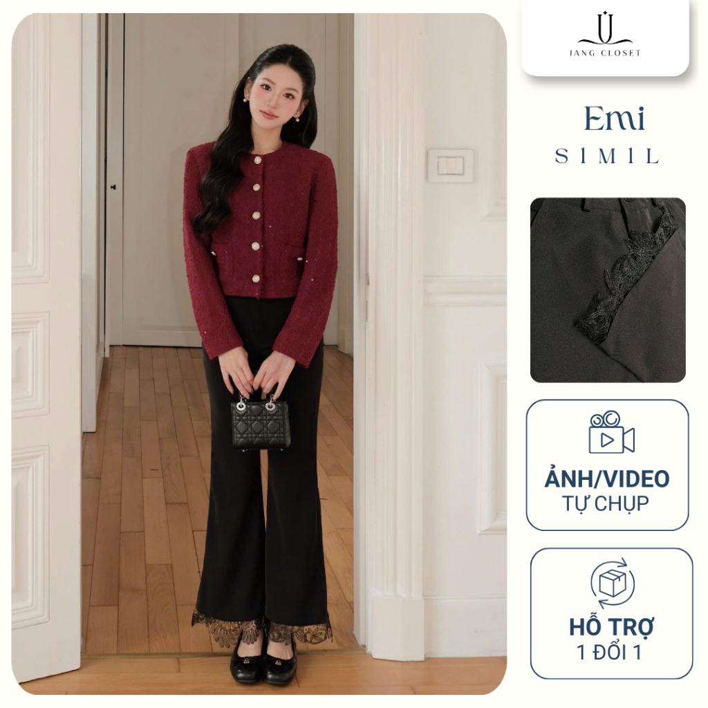 [JANG CLOSET] Quần suông ống đứng màu đen Jang Closet thiết kế EMI phong cách công sở thanh lịch