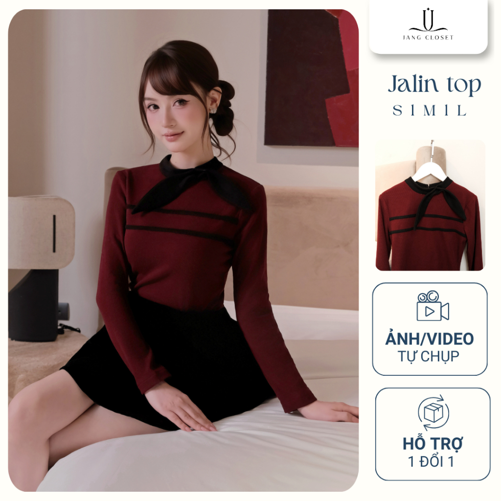 [JANGCLSET] Áo thun gân dài tay thanh lịch sang trọng Jang Closet phù hợp đi làm đi chơi JALIN TOP