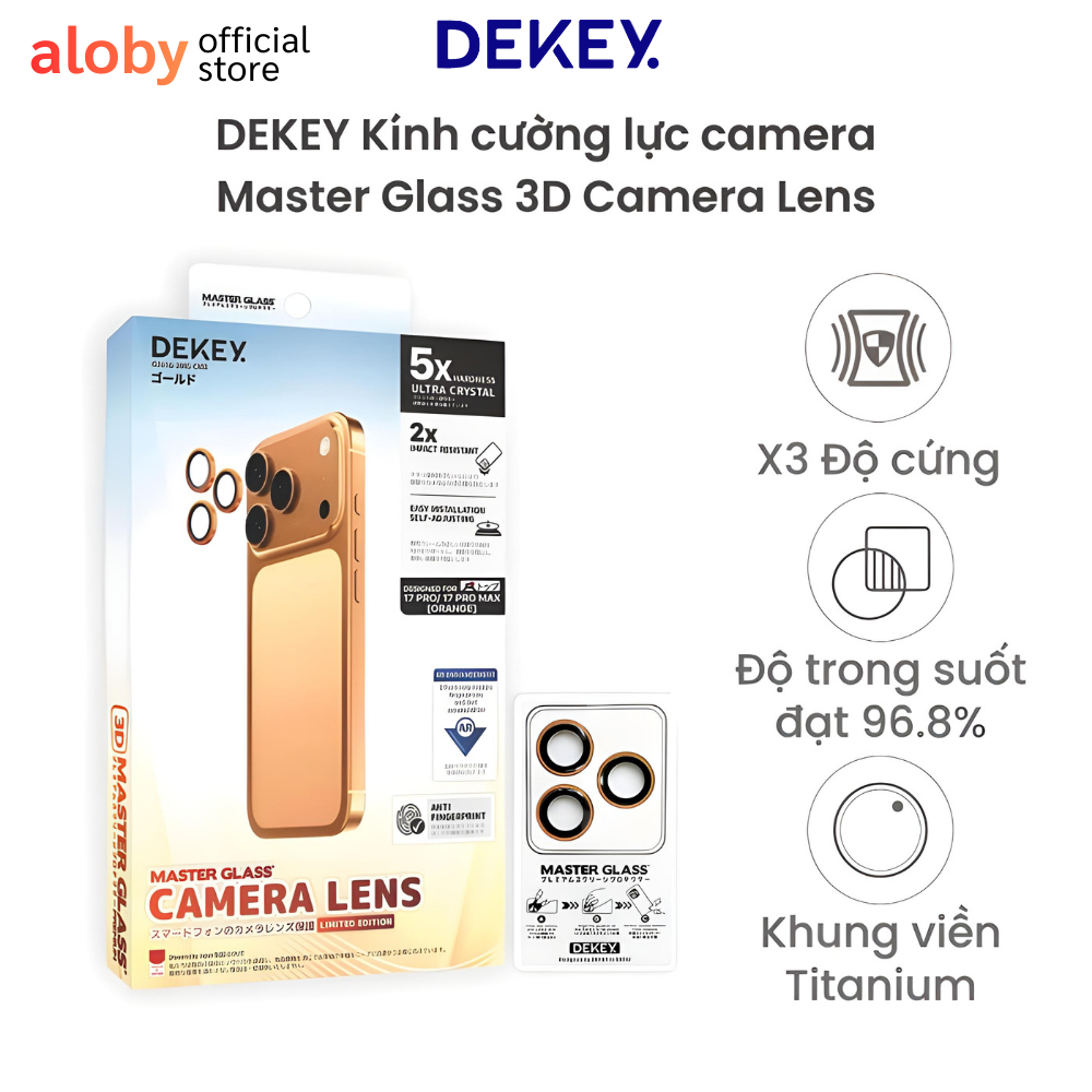 [Chính Hãng] Cường Lực Camera iPhone 17 Series Dekey 3D Master Glass Titanium