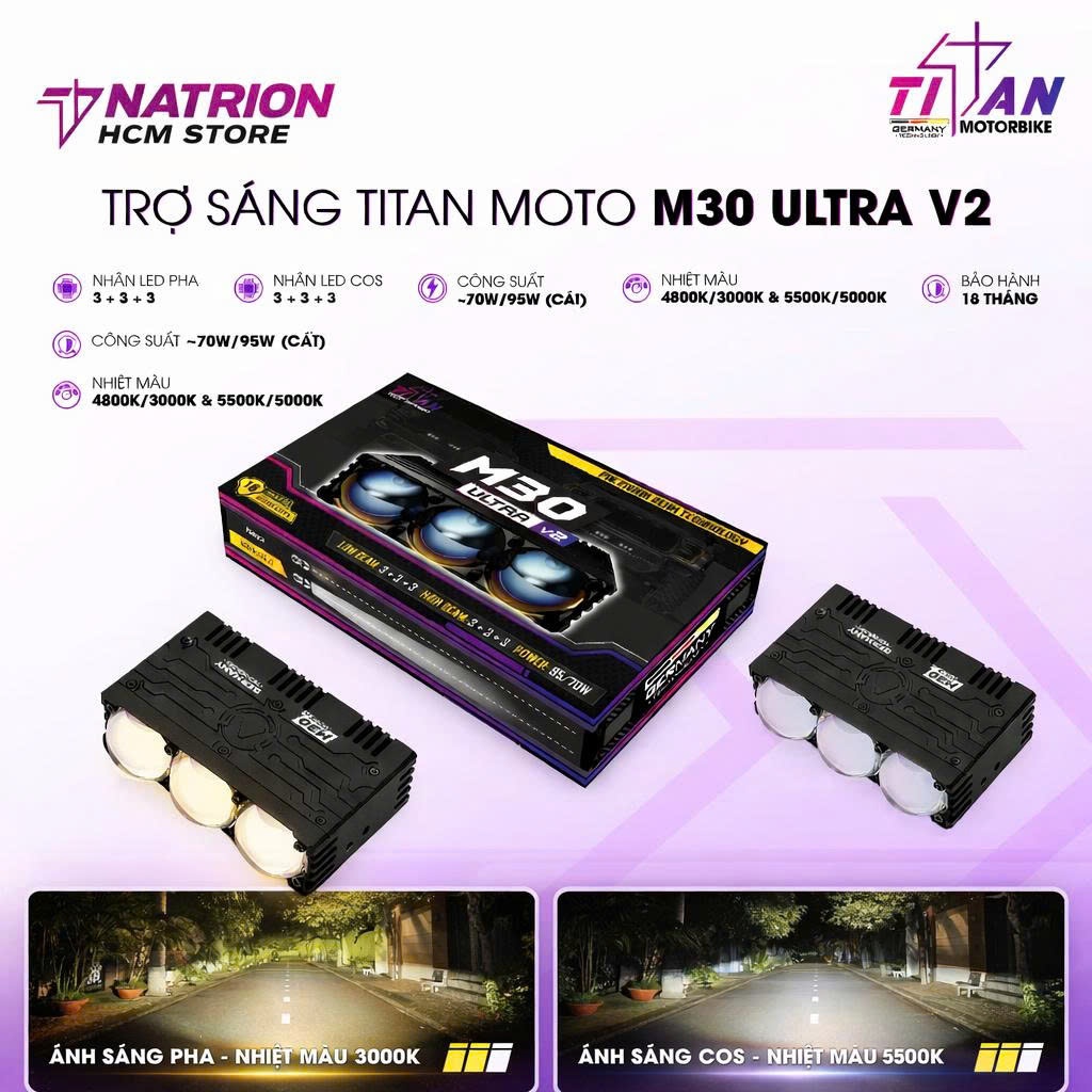 Đèn Trợ Sáng TITAN M30 ULTRA V2 - Công Suất 95W - Chống Nước IP68 - M30 Ultra V2 X3 Nguồn Sáng