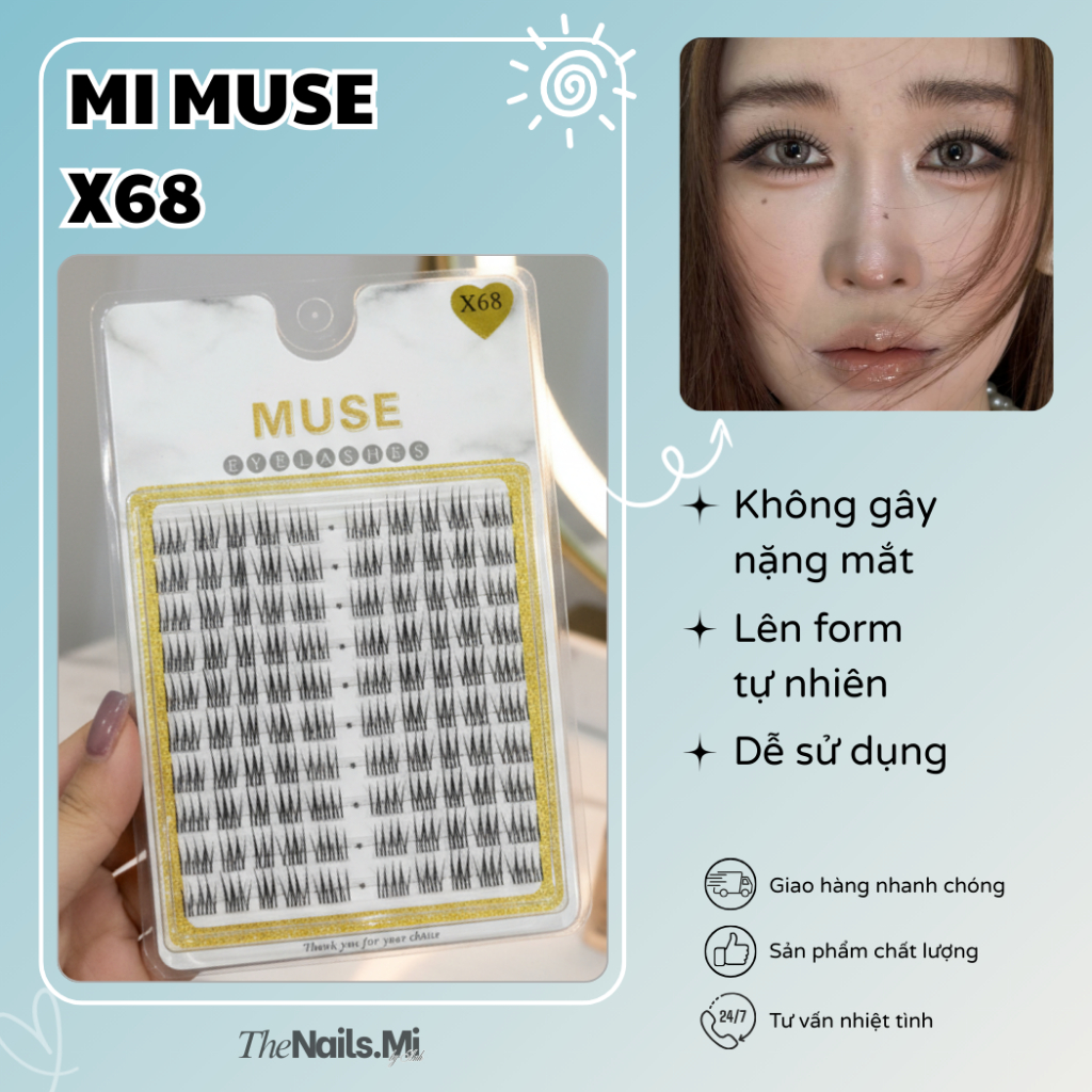 MI MUSE X68 Lông Mi Giả Dễ Tạo Dáng Đa Kiểu - Mỏng Nhẹ, Tự Nhiên, Giữ Form Lâu