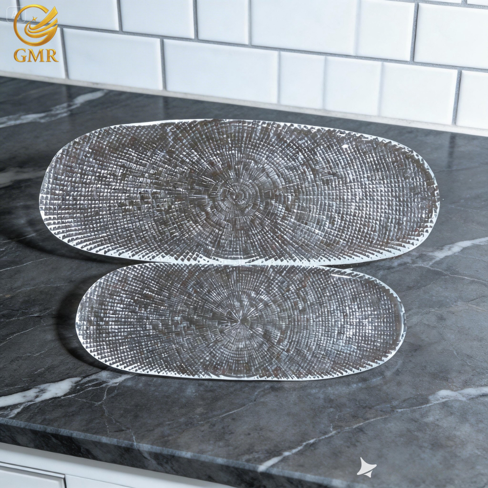 Đĩa thuỷ tinh GMR ngọc ngà, chữ nhật cao cấp