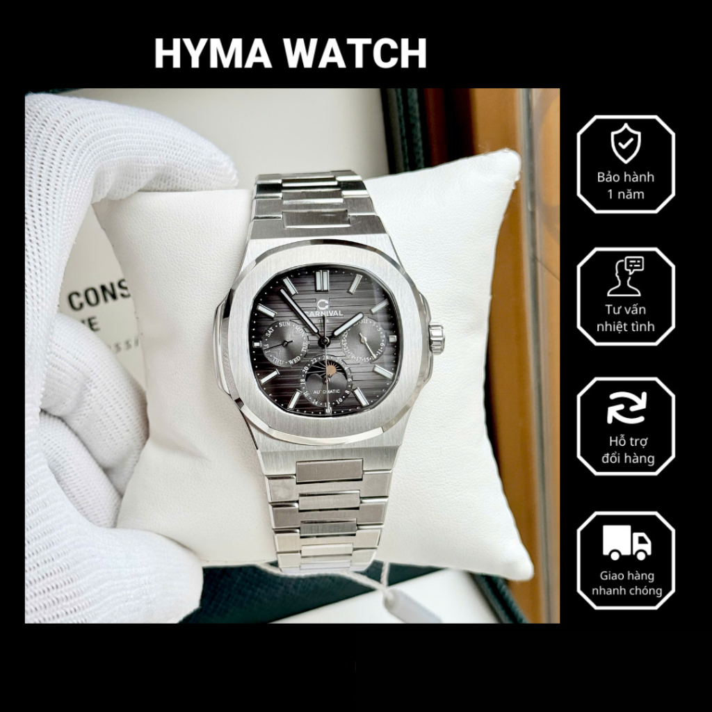 Đồng hồ Nam Carnival 8179G Dây thép máy cơ kính sapphire Bảo hành 5 năm Hyma Watch