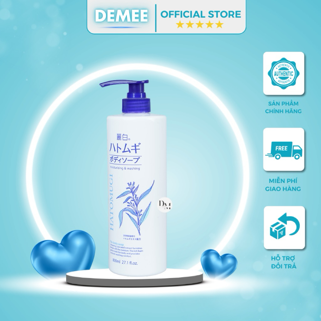 Sữa Tắm Hatomugi Ý Dĩ Nhật Bản 800ml – Dưỡng Ẩm, Làm Sáng Da, Làm Sạch Dịu Nhẹ Moisturizing Body Wash